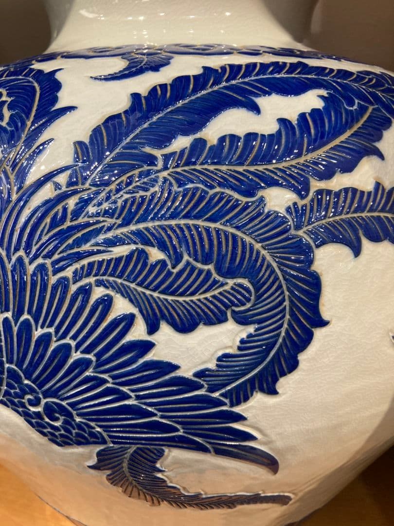 鑑月焼　藤本享秀作　壺　鳳凰　元箱あり