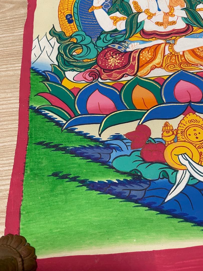 《 チベット密教　1点物 》 手描き　曼荼羅　チャングリシー　観音　仏教　至宝