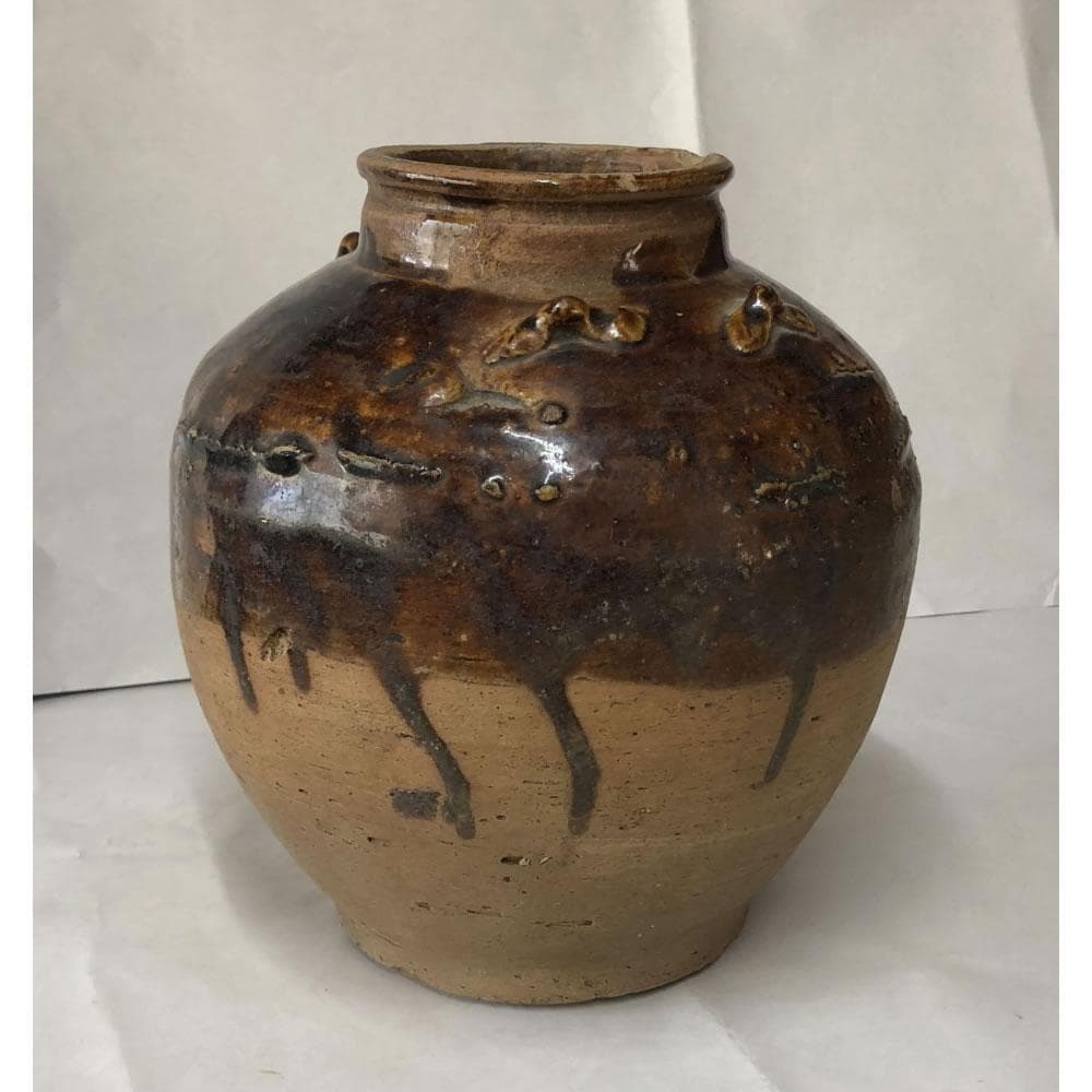 e2841 飴釉 四ツ耳壺 高さ22.5cm 中国古陶磁 壺 壷