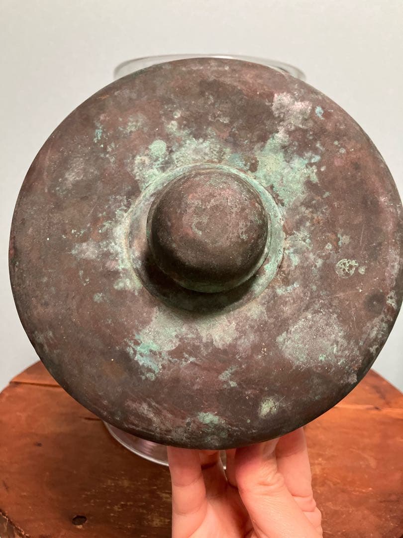 大正時代の丁寧仕上げの銅製蓋付き地球瓶◇菓子瓶◇駄菓子瓶◇時代物◇レトロガラス