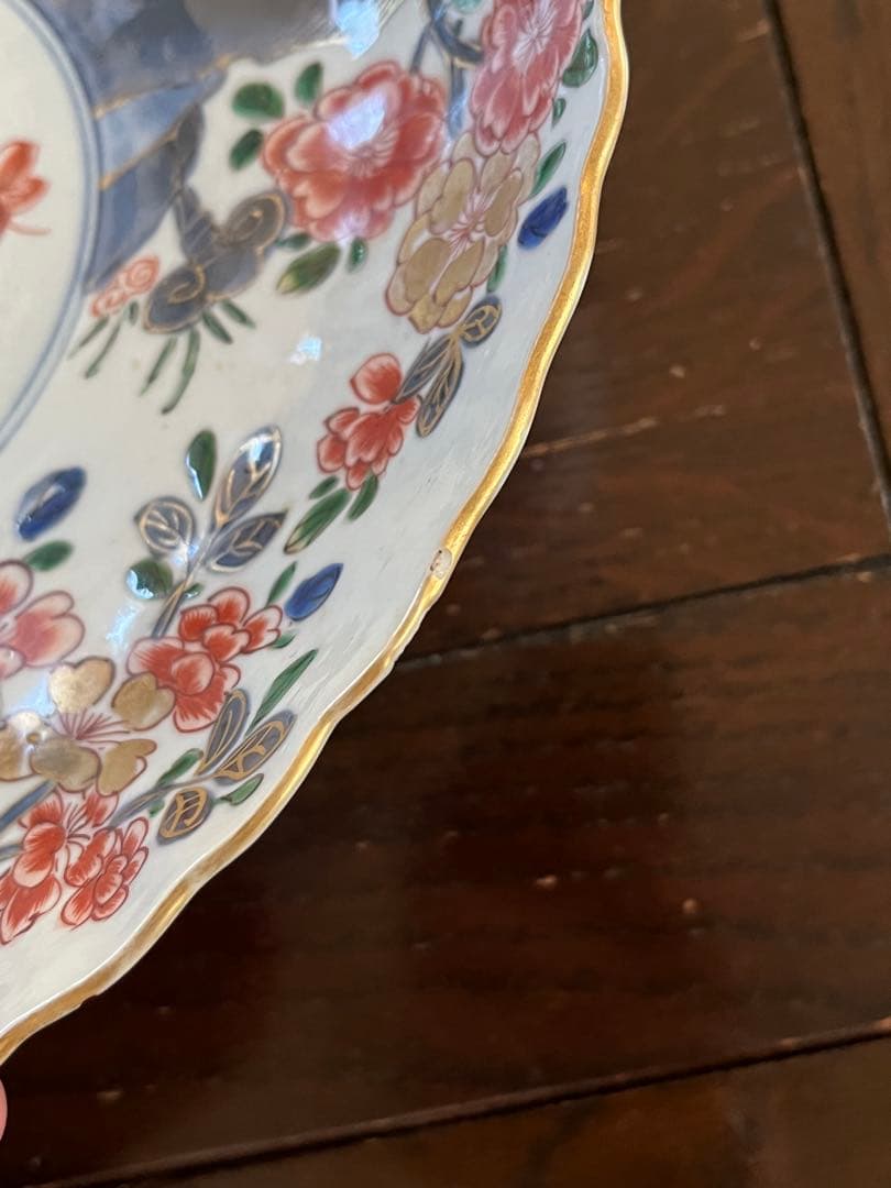 希少清朝初期　康熙年間　五彩　桜花輪花八寸皿　花籠　中国古玩古伊万里中国古美術