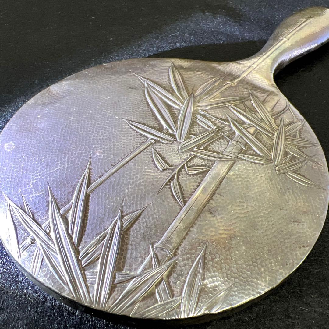 専用　sterling刻印　竹図手鏡　440g 東Y7-1223☆2Fトコチサ