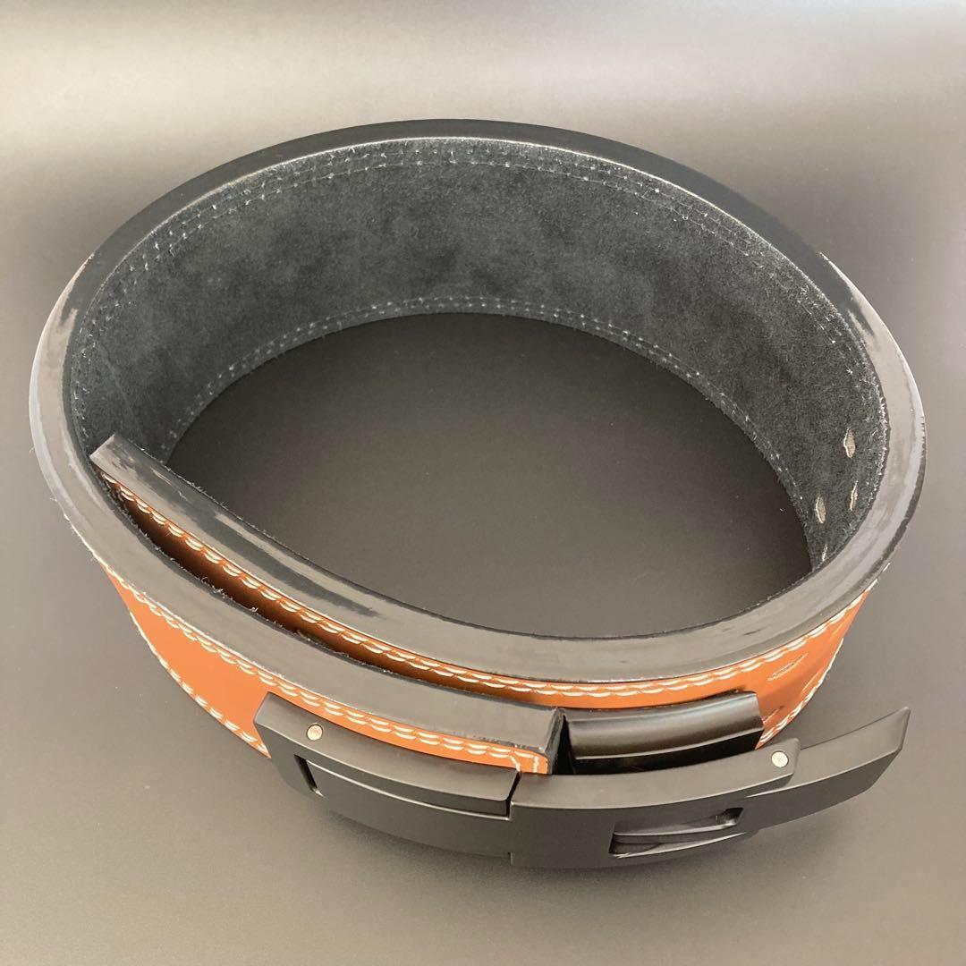 訳アリ パワーベルト レバーアクション 本革 ワンタッチ可変式 茶×黒バックル