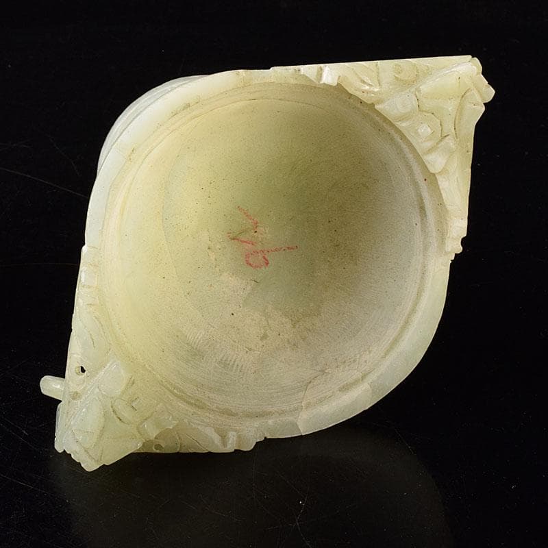 中国　玉石彫刻　雙耳活環　龍鈕蓋爐　塔香炉　唐木台付　7654C