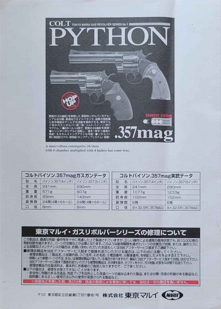 【箱無し】COLT PYTHON ガスガン .357mag 2.5インチモデル