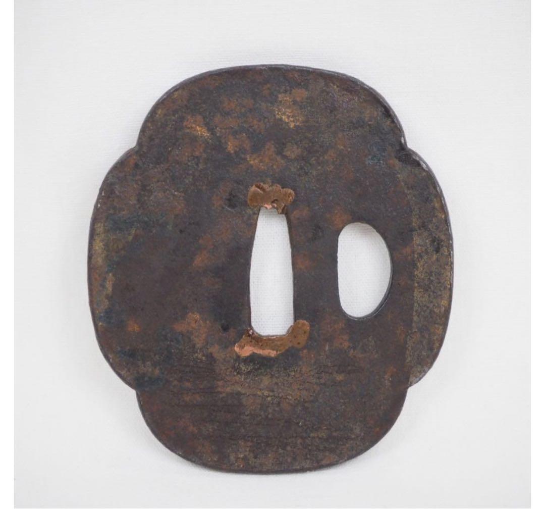 送料無料　江戸時代　木瓜形金象嵌鉄鍔