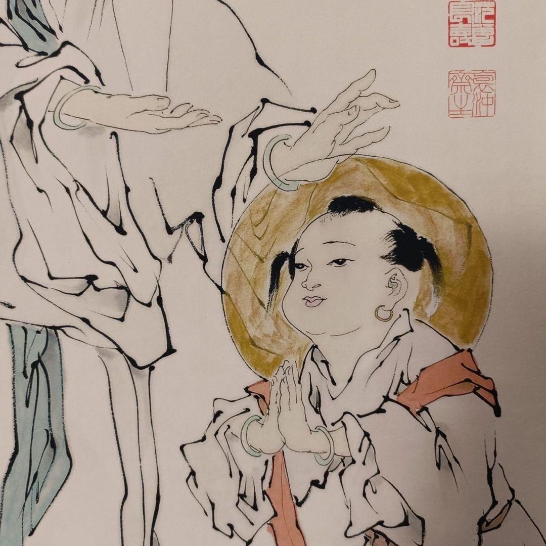 范曾《観世音像》　三尺中堂　掛軸　中国名人書画　仏画　人物画　証明書付