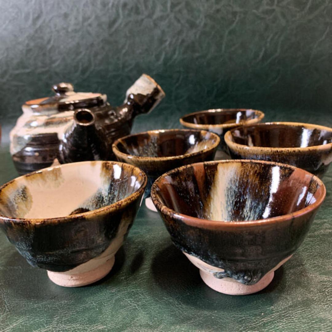 窯変　斑釉こぼし　京焼　急須　湯呑　茶道具