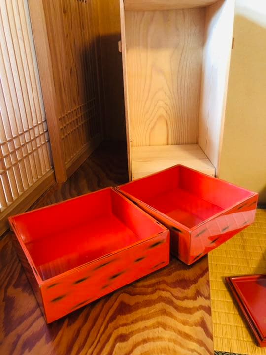 根来塗　重箱　本堅地蝋色塗　五段　蔵出し