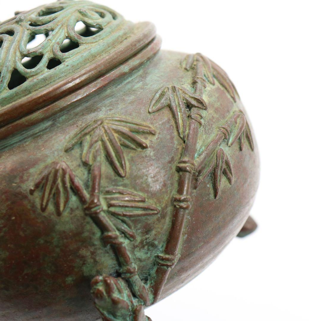 須賀月芳造 蝋型鋳銅香炉 松竹梅文 歳寒三友 高岡銅器　AB149　1F20