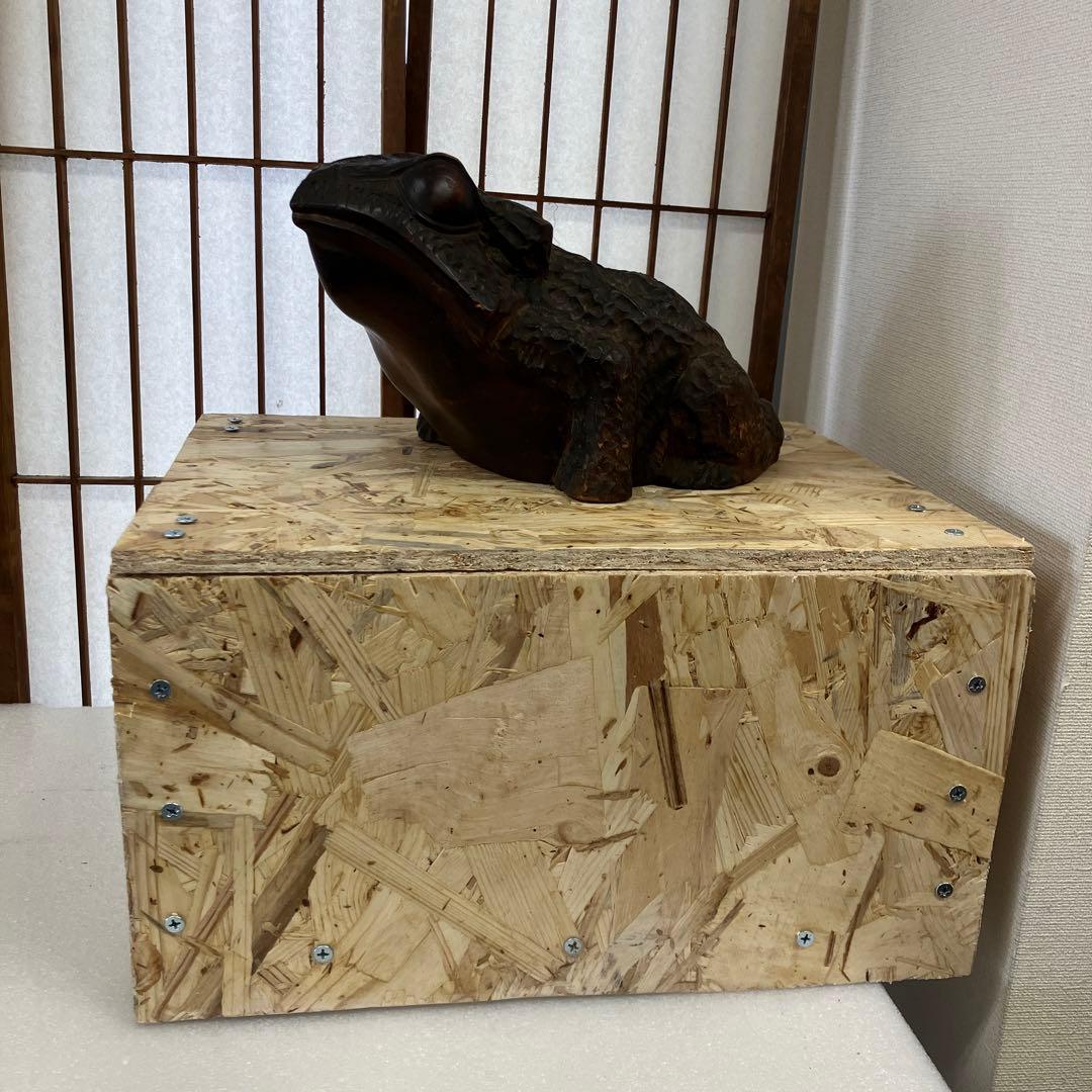 骨董品　福かえる　木彫　かえる　昭和20年頃の作￼N 37kE