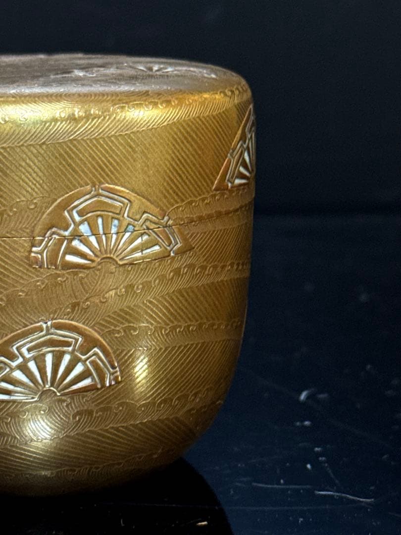 渡辺松悦 造『鵬雲斎書付』 極上金蒔絵 波車図 大棗 茶道具 桐共箱