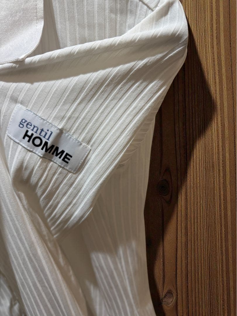 社交ダンスgentil HOMME M長袖シャツ リブ伸縮オフ白