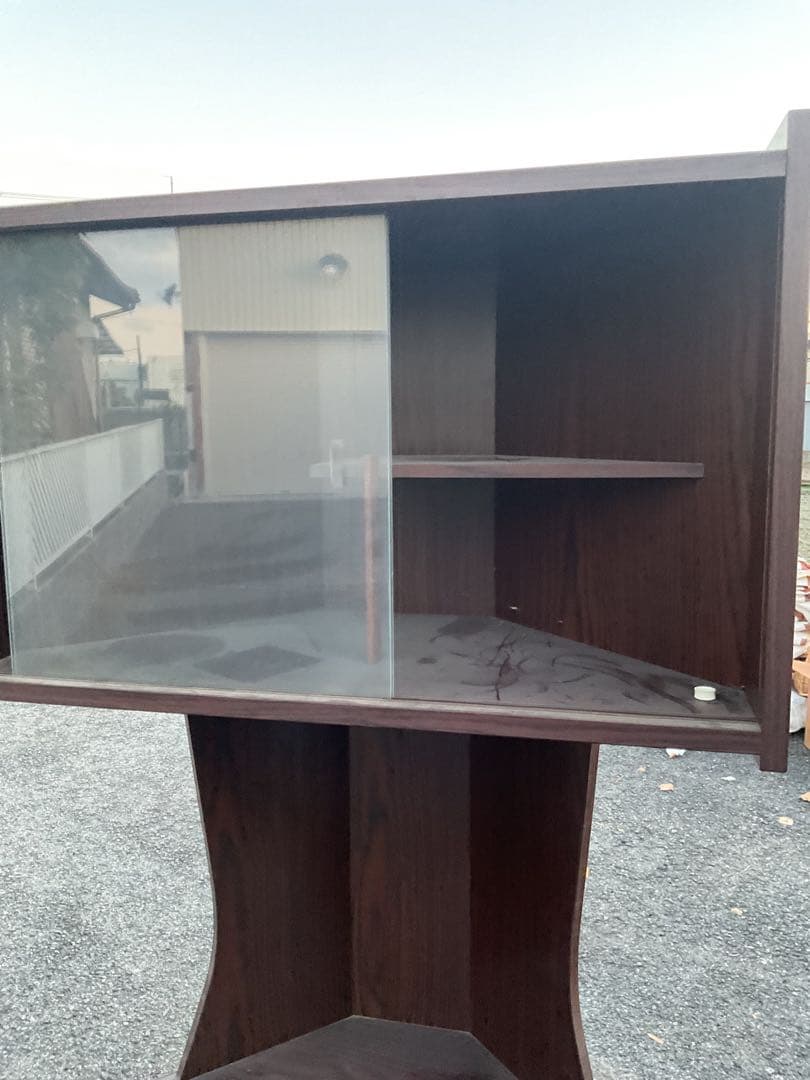 レトロ木製コーナーキャビネットガラス扉収納棚家具昭和