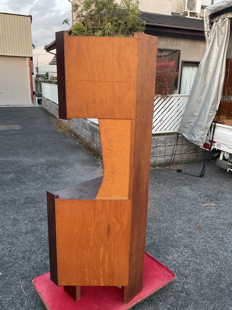レトロ木製コーナーキャビネットガラス扉収納棚家具昭和