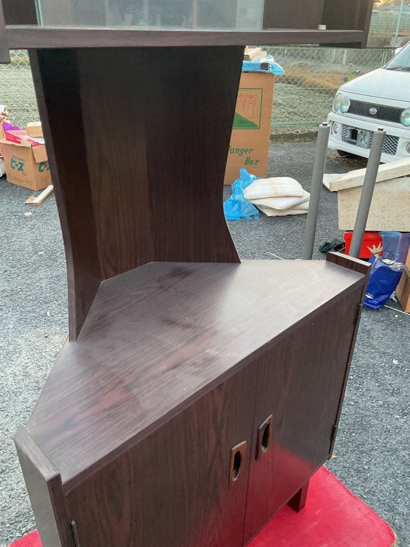 レトロ木製コーナーキャビネットガラス扉収納棚家具昭和