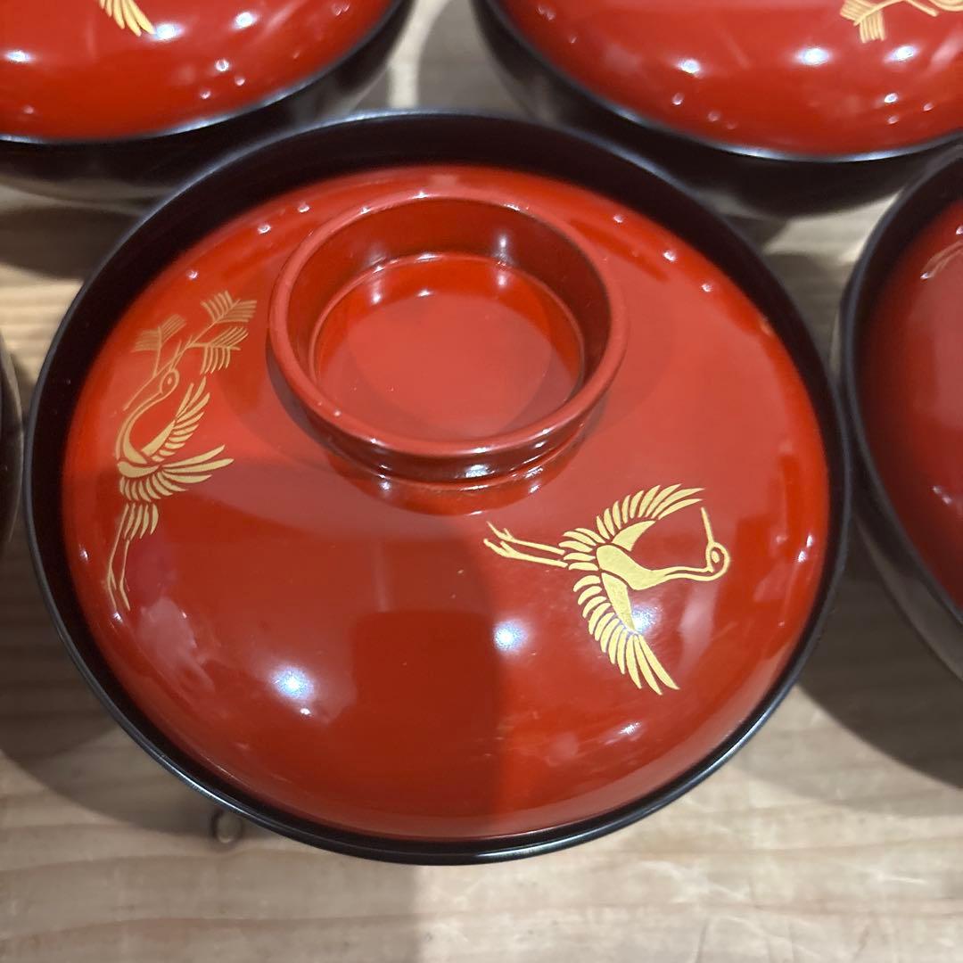 松花堂写 吸物椀 五客 鳳凰蒔絵 松美堂造（大阪 淀屋橋）共箱付き 茶道具