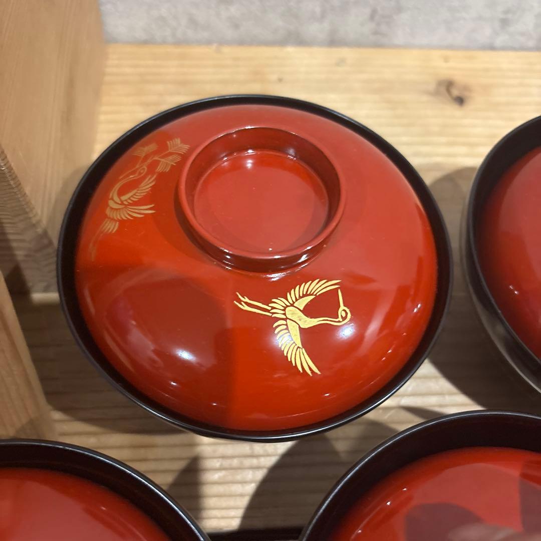 松花堂写 吸物椀 五客 鳳凰蒔絵 松美堂造（大阪 淀屋橋）共箱付き 茶道具