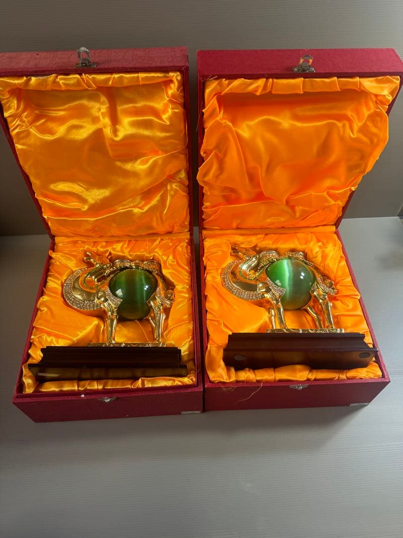 1542 中国美術 りゅうきんらくだ 流金駱駝 金メッキ ラクダ 奮門開拓　2客