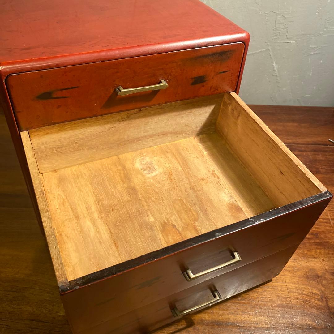 昭和レトロ 漆塗り三段小引き出し ミッドセンチュリー 古家具 古民家