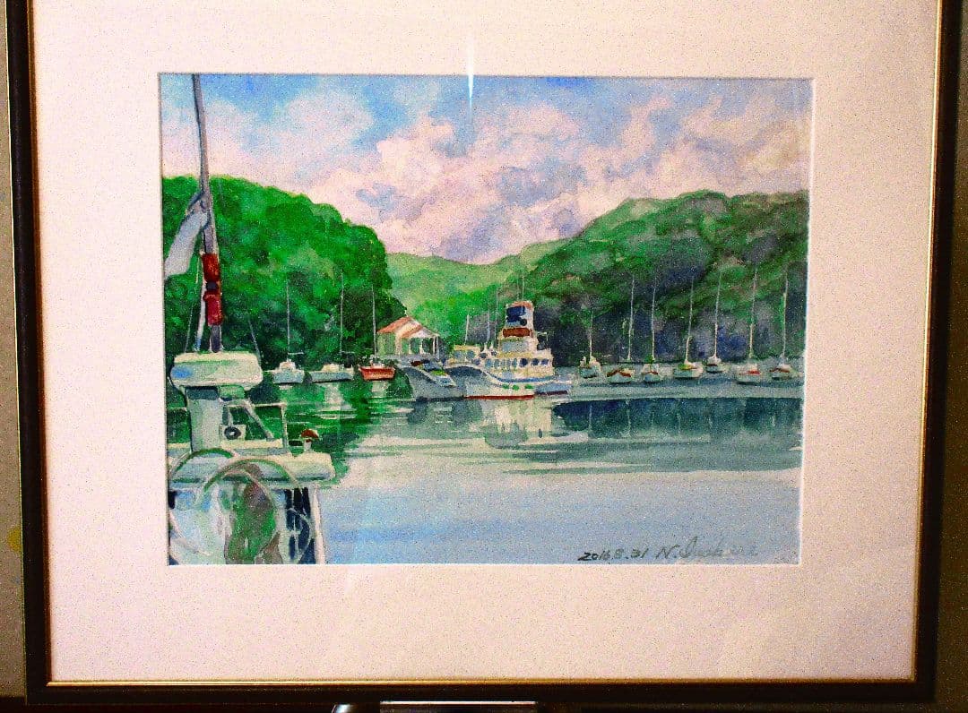 水彩画 港の風景 N. Iwakiri2016年原画F6サイズ