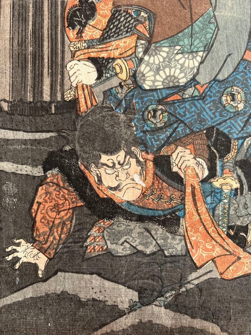 浮世絵　江戸時代　木版画　歌川国輝　歌舞伎絵　太平記　骨董　アンティーク　日本画