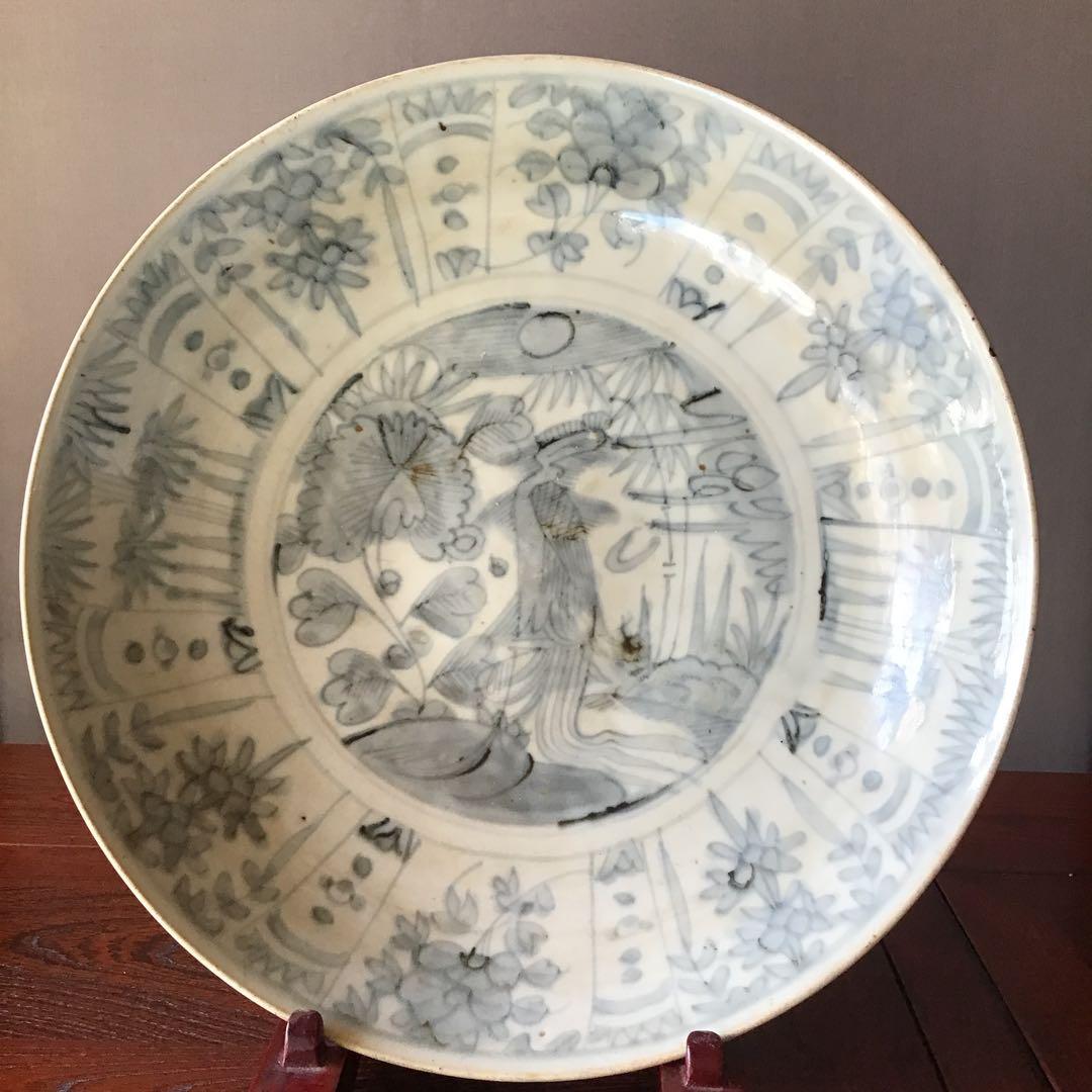 呉須染付芙蓉手鳳凰図大鉢　　明時代