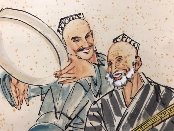 中国　黄胄　掛け軸　舞踊図　肉筆