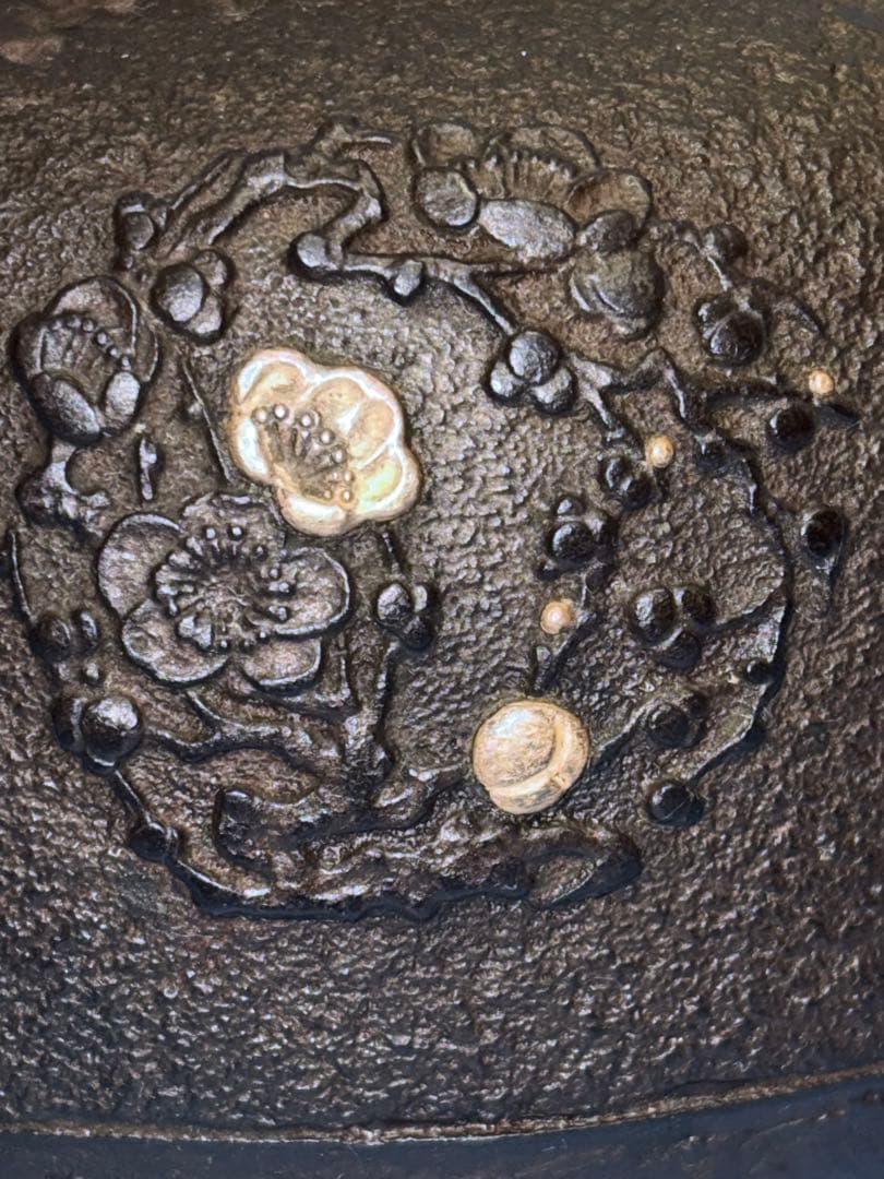 ☆ 人間国宝 釜師「高橋敬典作」粒銀象嵌提手　銀口銀象嵌花丸紋鉄瓶