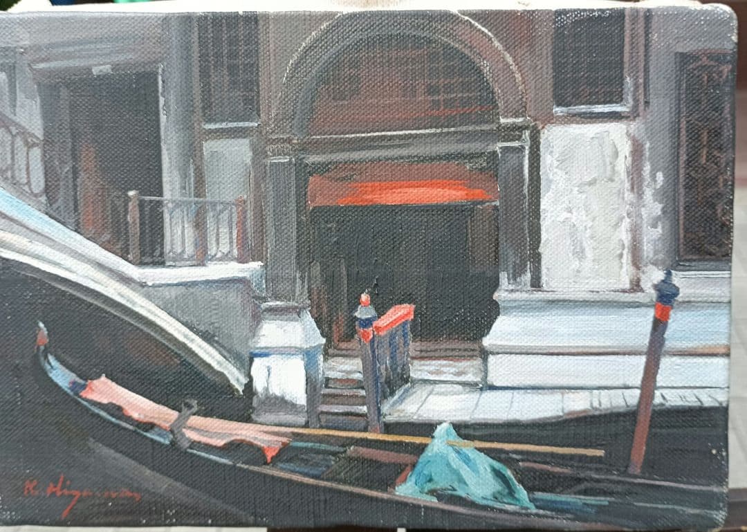 檜山健三　ベニス　サムホール油彩　小品傑作　水戸の物故大家