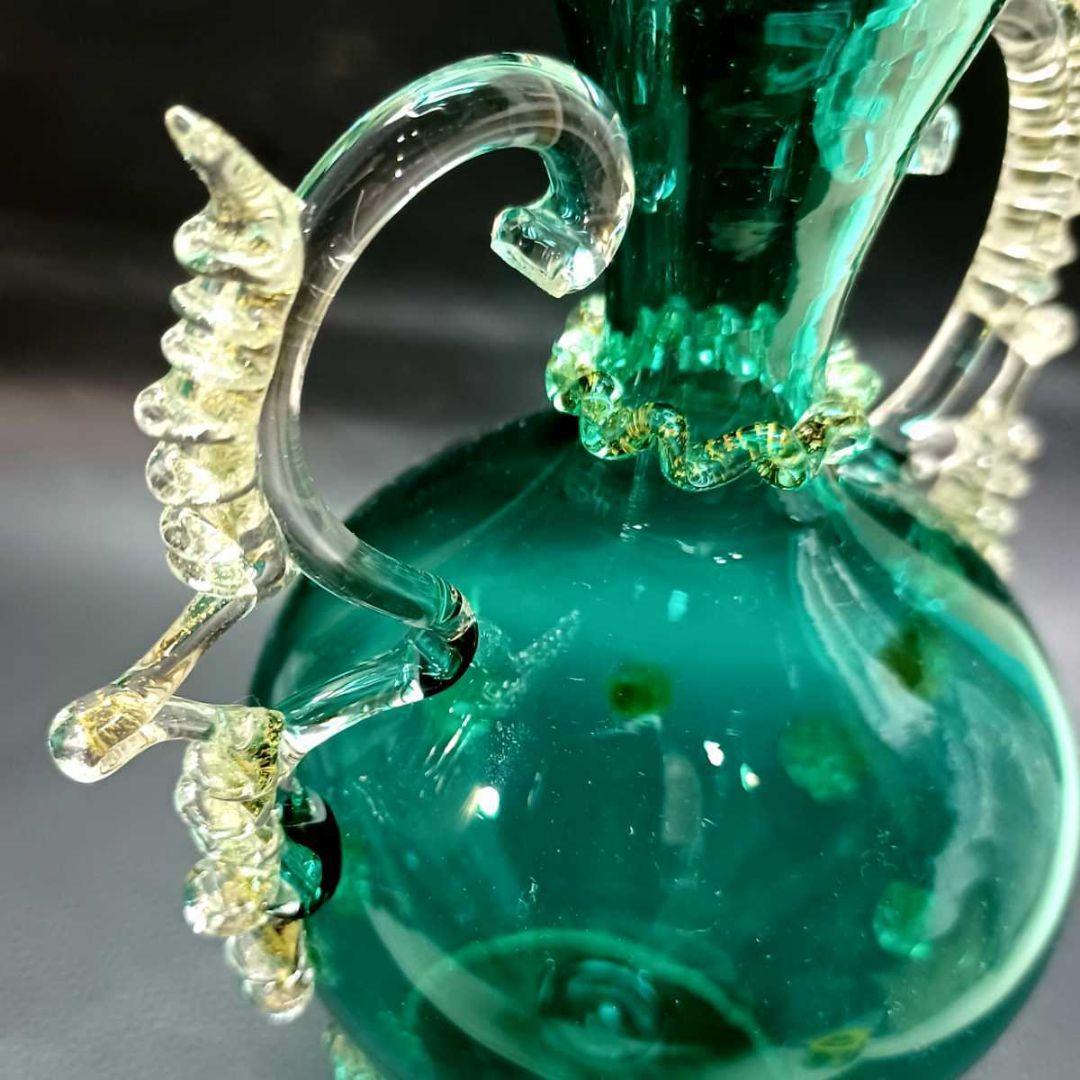 MURANO ムラノ 金彩 双耳 グリーン 花器 オブジェ
