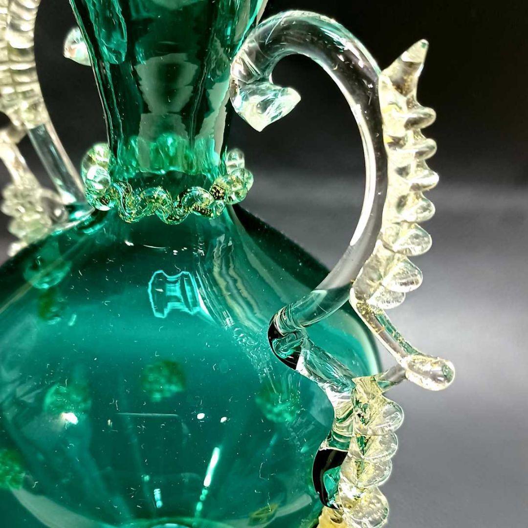 MURANO ムラノ 金彩 双耳 グリーン 花器 オブジェ