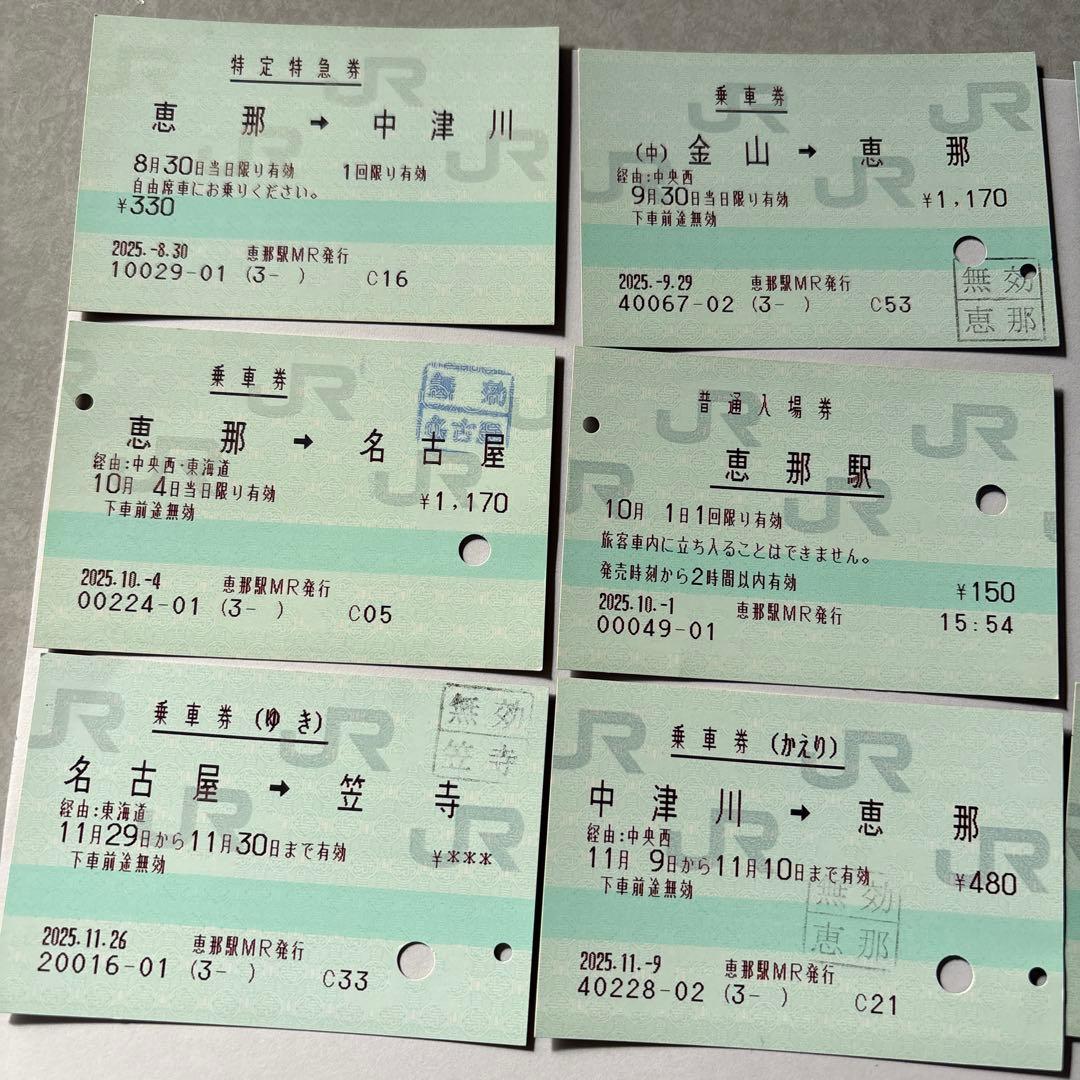 名古屋・恵那間鉄道乗車券セット