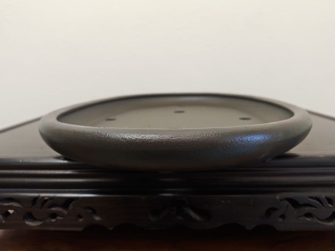 陶器製楕円形盆栽鉢 約47cm× 34cm×4.5cm　薄型・大型盆栽鉢