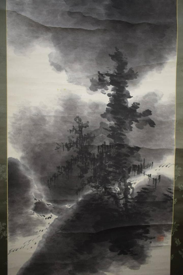 真作/山田介堂/塔山水図/絹表装/桐共箱二重箱付/布袋屋掛軸HH-350