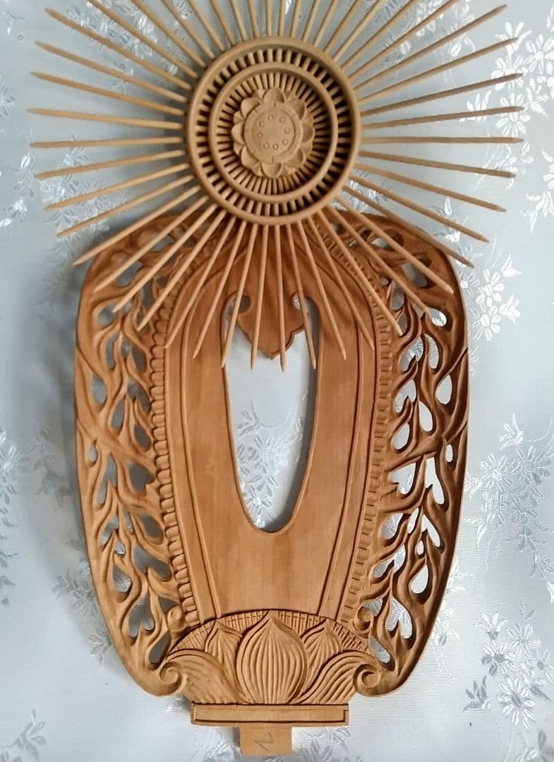 光背のみ#554 立像6.0寸用 放射光 火焔 透し彫◆白檀 木彫 仏像付属品