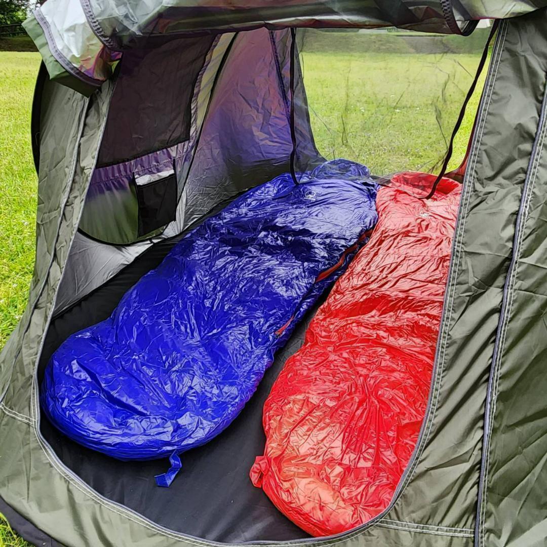 ✨後悔しない寝袋選び✨アウトドア　マミー型寝袋　ダウンシュラフ　ブルー　400g