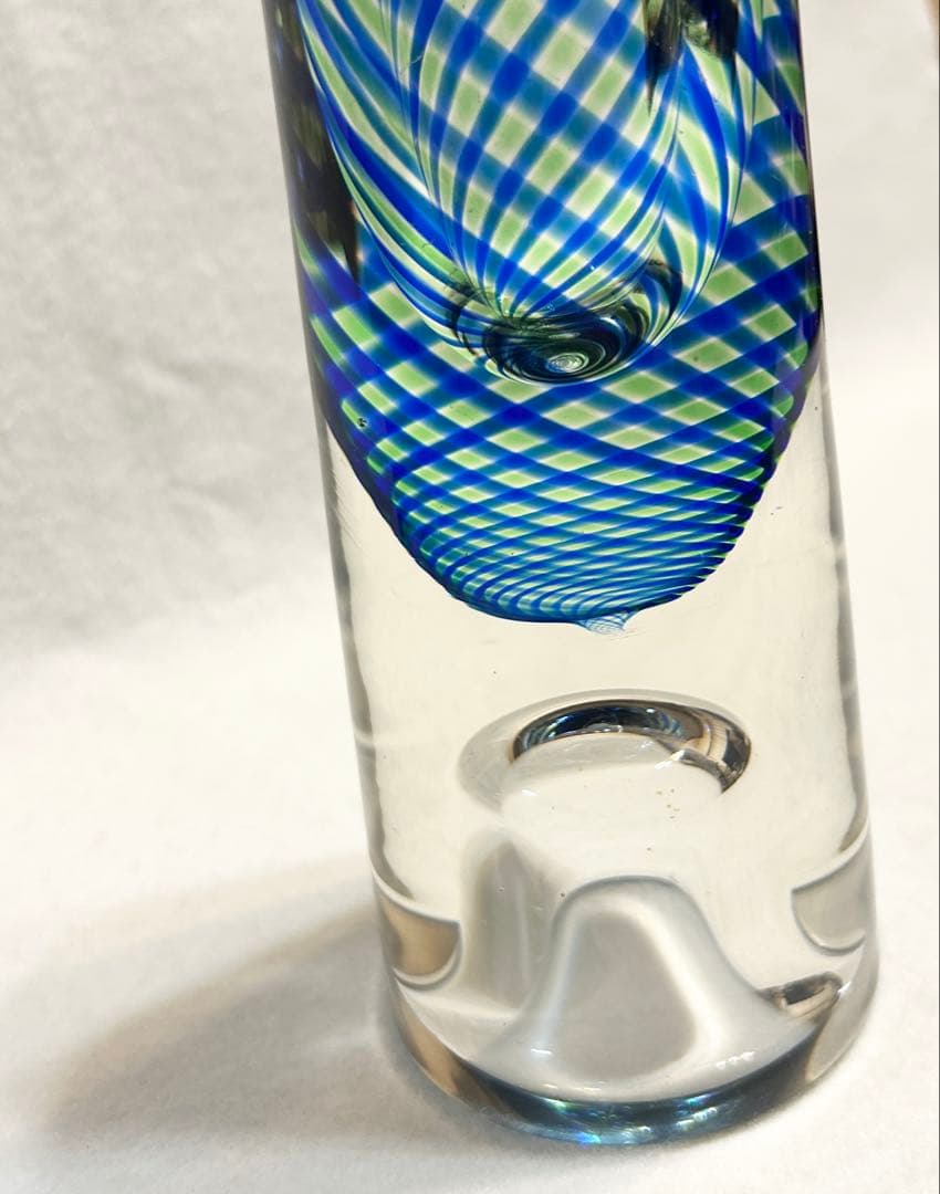 硝子 ガラス 花瓶 ブルー 螺旋 スパイラル 吹きガラス