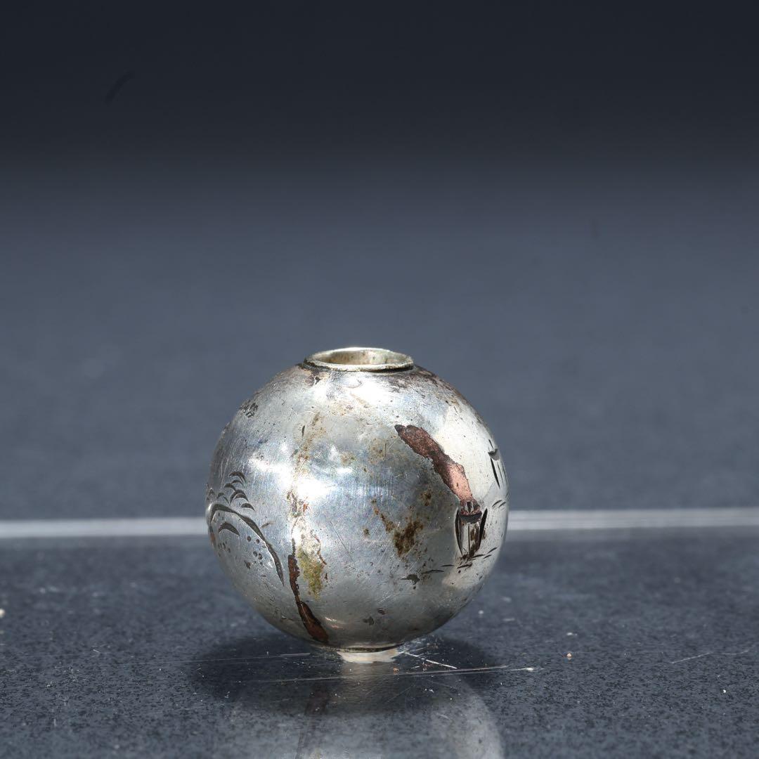 緒締め玉　山水　提げもの　金属　銀　R1650