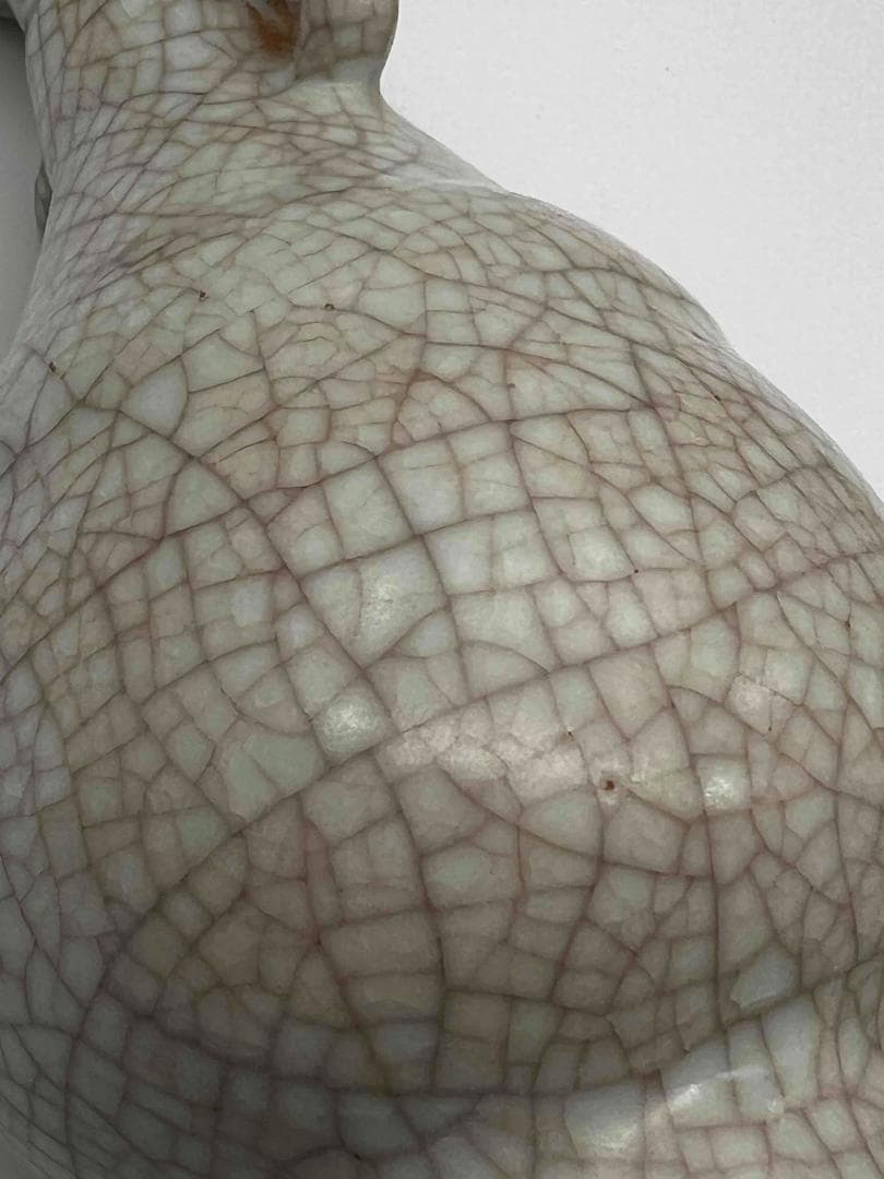 宋時代　青磁　哥窯双獸耳弦文盤口瓶　【旧家蔵出し】花瓶 水注 花入れ(A-57)