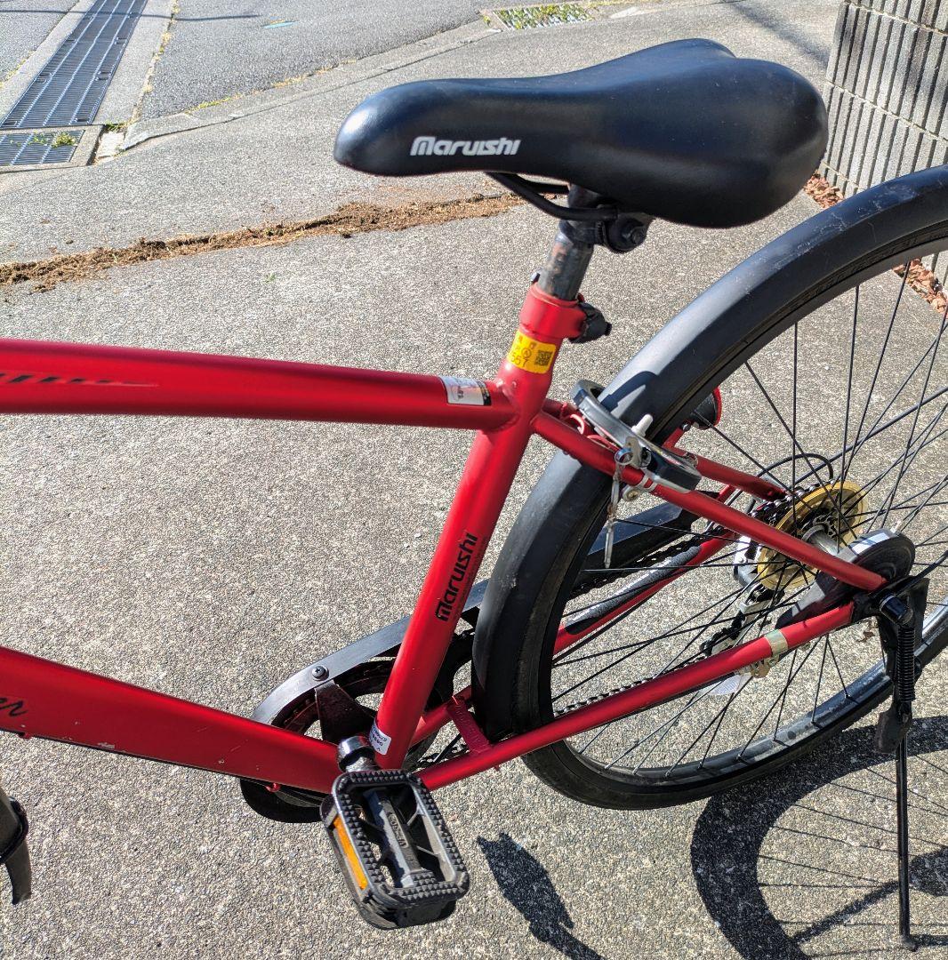 MARUISHIレッド シティサイクル 27インチ 6段変速 バスケット付き