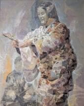 【真作】絵画　赤石文雄　パステル画　花筐　華やぐ和の舞姿　優雅な能舞　X180