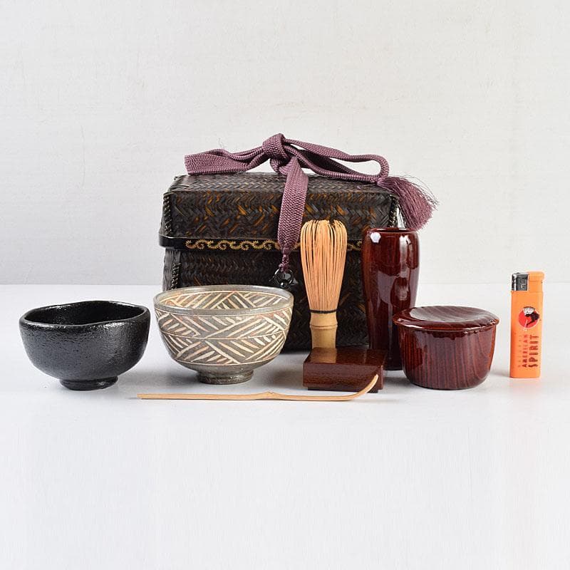 茶道具　島田竹宝斎作　御所篭　茶籠　棗　茶碗など　九点一式　共箱　FR9371H