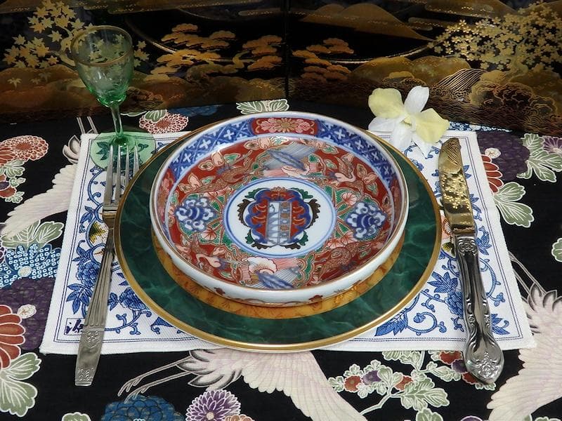 大聖寺伊万里　金襴手　鶴に吉祥紋の図　５寸半皿　041AS-CAl