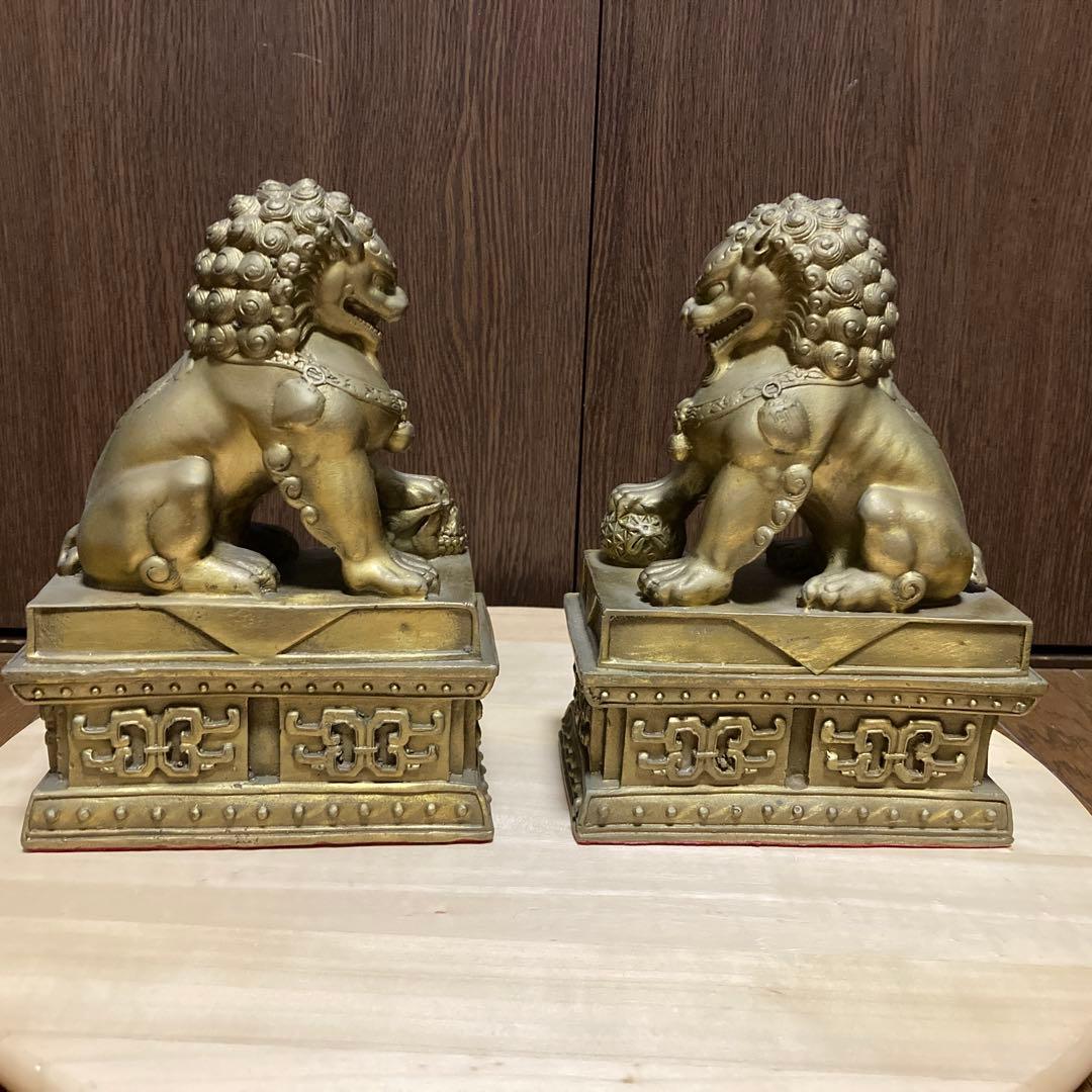 最強の守護者　真鍮製　シーサー　獅子　狛犬像2体セット
