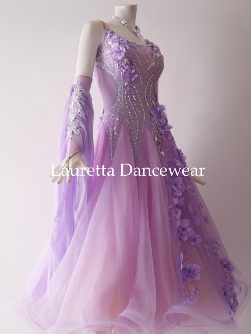 新品未使用 新作社交ダンスドレス スタンダード Ｍ 高級仕様 ラベンダー モダン