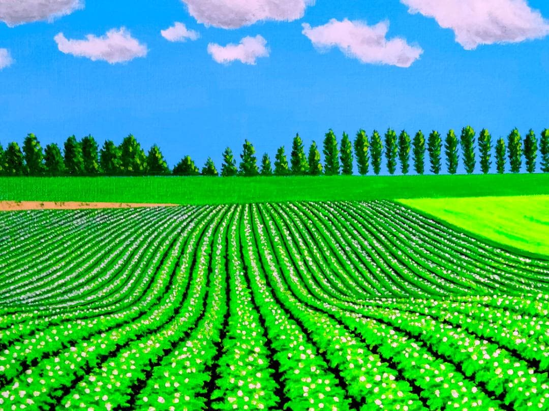 ★美瑛のイモ畑・谷村一男肉筆油彩画・F6・新品額付き(まーちゃん)