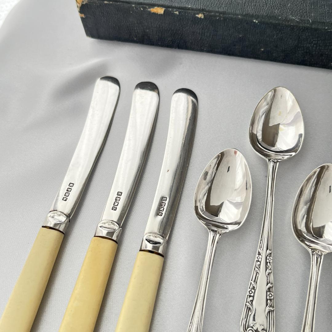 【英国】 アフタヌーンティーセット ティーナイフ ティースプーン トング ケース