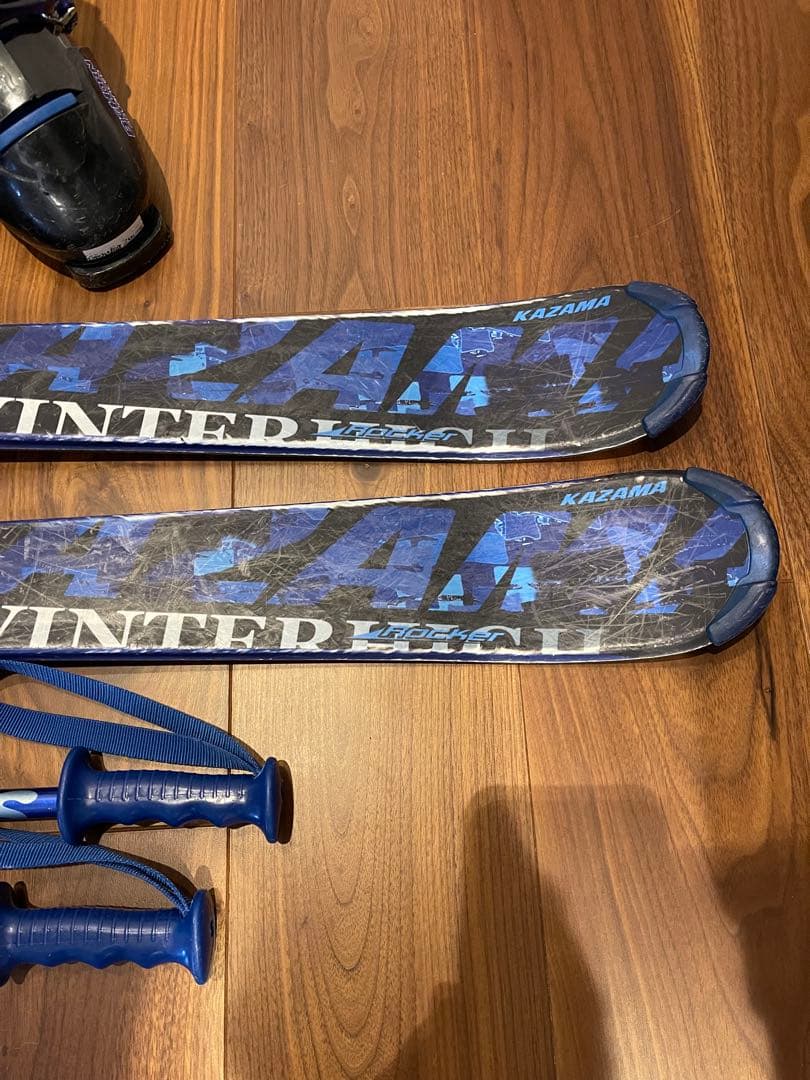 KAZAMA 子供用スキー板117㎝ ブーツ ストック セット ジュニア ブルー