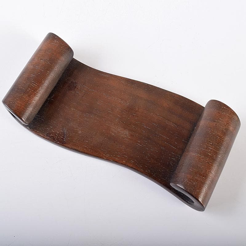 中国　唐木紫檀製　在銘漢詩山水人物文銅天板　墨床　墨台　C　7804E